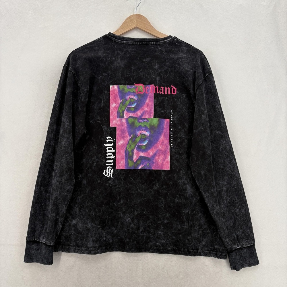 Supply & Demand Shirt Womens Small Black Tie Dye Long Sleeve Graphic Tee NYC